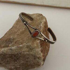 Elegant Silver and Red Stone Bracelet